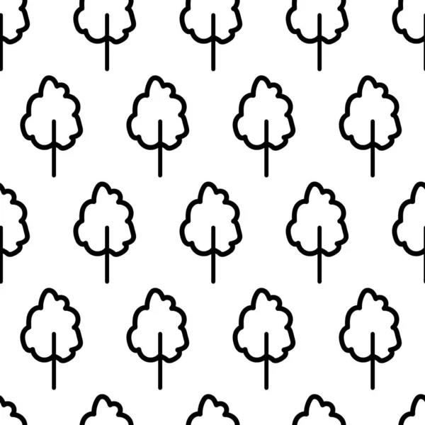 Modèle sans couture noir et blanc avec icône de l'arbre. Signe de symbole des arbres vectoriels. Plantes, aménagement paysager pour impression, carte, carte postale, tissu, textile. Concept d'idée d'entreprise — Image vectorielle