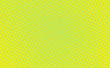 Pop Art yaratıcı konsept renkli çizgi roman dergisi kapağı. Puantiyeli sarı ve yeşil arka plan. Çizgi film yarım ton retro modeli. Poster, kart, pankart, boş baloncuk için soyut noktalı tasarım