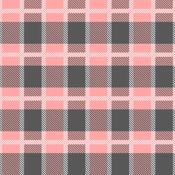 Patrón sin costura textil de Escocia rosa y gris. Comprobar textura de la tela tartán cuadros. Fondo geométrico abstracto para tela, tarjeta, tela. Diseño gráfico monocromático de repetición. ornamento cuadrado moderno — Vector de stock