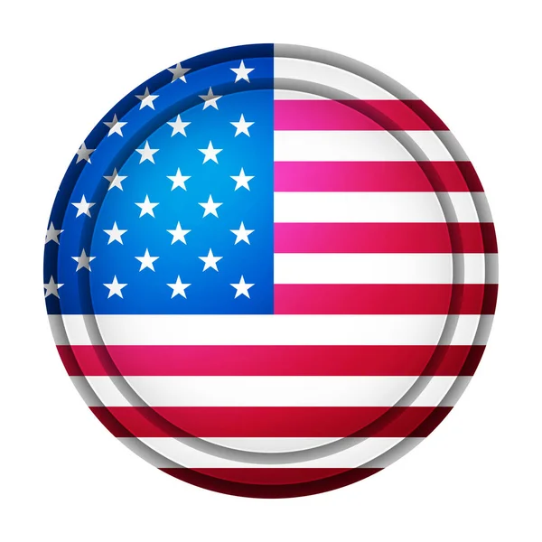 Glazen lichtbal met vlag van de VS. Ronde bol, sjabloon icoon. Amerikaans nationaal symbool. Glanzende realistische bal, 3D abstracte vector illustratie gemarkeerd op een witte achtergrond. Grote bubbel — Stockvector