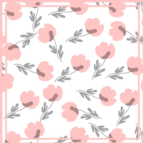 Εκτύπωση για μαντήλι, μαντήλι, μαντήλι, σάλι, μαντήλι λαιμού. Τετράγωνο σχέδιο με στολίδι για ύφασμα, ύφασμα, μεταξωτά προϊόντα. Paisley διάνυσμα με λουλούδια σε σκανδιναβικό στυλ.Floral λαϊκή tracery — Διανυσματικό Αρχείο
