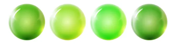 Поставить со стеклянными зелеными шарами. Глянцевый реалистичный шар, трехмерная абстрактная векторная иллюстрация на белом фоне. Большой металлический пузырь с тенью — стоковый вектор