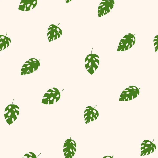 Padrão sem costura verde e branco com raminhos. Ilustração de estoque de vetor para tecido, têxtil, papel de parede, cartazes, papel. Impressão de moda. Ramo com folhas de monstera. Estilo doodle — Vetor de Stock