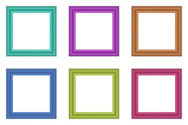 Tasarımınız için kare renkli eski ahşap çerçeve seti. Klasik kılıf. Mesaj için yer. Antika renkli, modern dikdörtgen çerçeveler. Şablon vektör illüstrasyonu