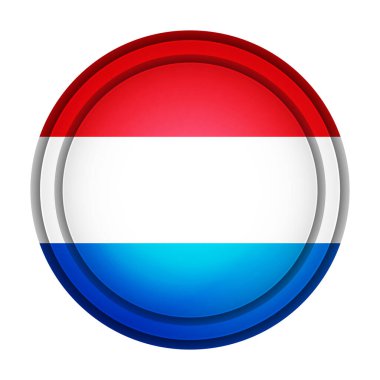 Lüksemburg bayraklı cam top. Yuvarlak küre, şablon simgesi. Lüksemburg ulusal sembolü. Parlak gerçekçi top, beyaz arkaplanda işaretlenmiş üç boyutlu soyut vektör çizimi. Büyük kabarcık