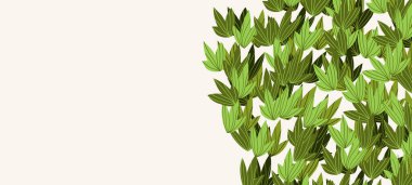 Renkli egzotik yapraklı çiçek web afişi. Doğa konsepti tasarımı. Yaz dallı modern çiçek kompozisyonları. Ekoloji, natura, çevre teması üzerine vektör illüstrasyonu