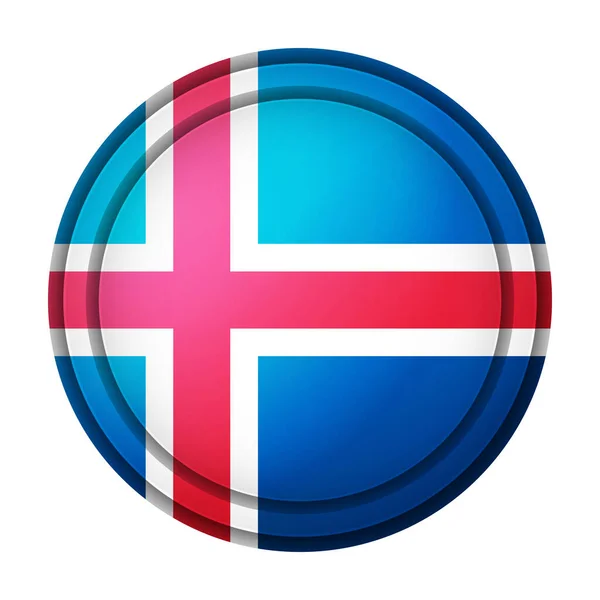 Glasboll med Islands flagga. Rund sfär, mallikon. Isländsk nationalsymbol. Glänsande realistisk boll, 3D abstrakt vektor illustration belyst på en vit bakgrund. Stor bubbla — Stock vektor