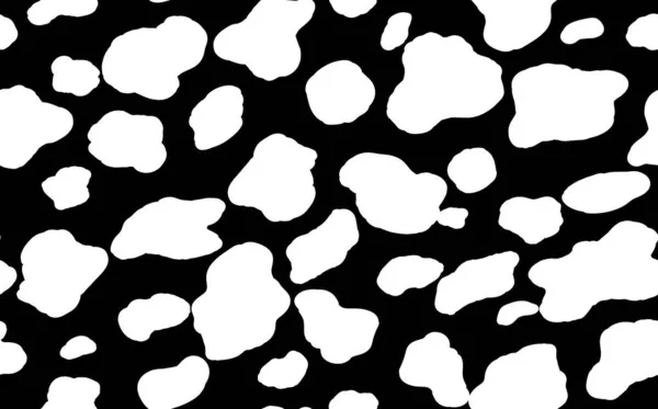 Modèle abstrait moderne de fourrure de vache sans couture. Animaux arrière-plan tendance. Illustration vectorielle décorative en noir et blanc pour impression, carte, carte postale, tissu, textile. Ornement moderne de la peau stylisée — Image vectorielle