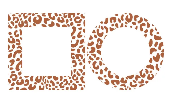 Marco BEIGE y blanco con adorno moderno de piel de leopardo estilizada. Patrón cuadrado en forma de mandala. Frontera decorativa con adorno animal. Piel de cuero de moda. Copiar espacio. Ilustración vectorial — Vector de stock