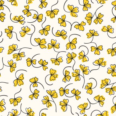 Süslü, modaya uygun çiçek deseni. Işıklı arka planda renkli çiçekler. Doğa elementleriyle basit minimalist desen. Kumaş, tekstil, poster, davetiye için vektör illüstrasyonu.