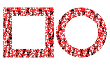 Siyah ve kırmızı çerçeveli modern stilize edilmiş leopar derisi. Mandala şeklinde kare şeklinde. Hayvan süsüsüyle dekoratif sınır. Moda deri cilt. Uzayı kopyala Vektör illüstrasyonu