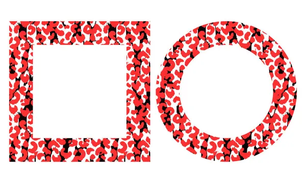 Zwart en rood frame met moderne ornament van gestileerde luipaard huid. Vierkant patroon in de vorm van mandala. Decoratieve rand met dier ornament. Trendy leren huid. Begrepen, ruimte. Vectorillustratie — Stockvector