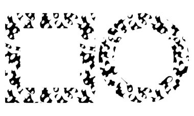 Modern stilize leopar derisi süsüsüyle siyah beyaz çerçeve. Mandala şeklinde kare şeklinde. Hayvan süsüsüyle dekoratif sınır. Moda deri cilt. Uzayı kopyala Vektör illüstrasyonu