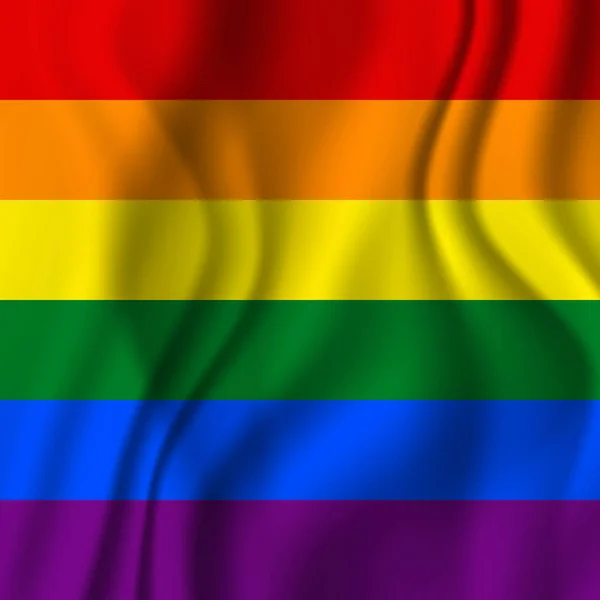 Bandera LGBT cuadrado icono, insignia o botón. Diseño de plantilla, ilustración vectorial. El amor gana. Símbolo LGBT en colores arcoíris. Orgullo gay seda textil fondo — Vector de stock