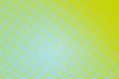 Pop Art Colory çizgi roman kapağı. Puantiyeli mavi ve yeşil arkaplan. Çizgi film komik noktalı retro desen. Vektör yarım ton çizimi. Poster, kart, el ilanı için şablon tasarımı