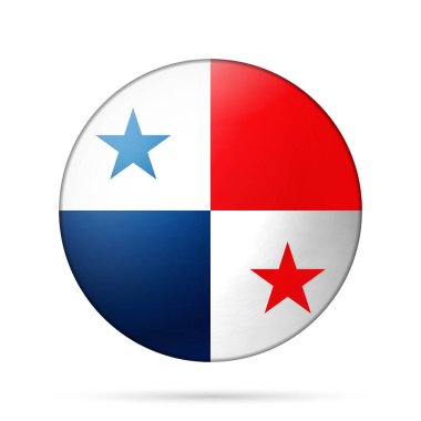 Panama bayrağıyla cam ışıklı top. Yuvarlak küre, şablon simgesi. Ulusal sembol. Parlak gerçekçi top, beyaz arkaplanda işaretlenmiş üç boyutlu soyut vektör çizimi. Büyük kabarcık.