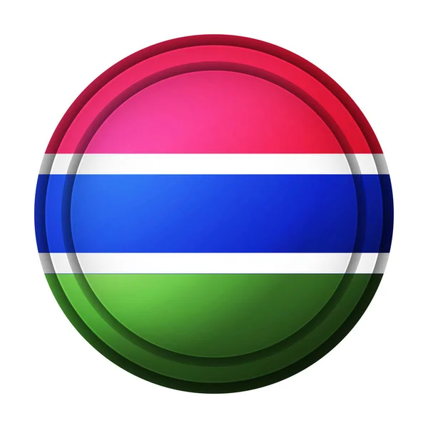 Стеклянный шар с флагом Гамбии. Круглая сфера, иконка шаблона. Национальный символ Гамбии. Глянцевый реалистичный шар, трехмерная абстрактная векторная иллюстрация на белом фоне. Большой пузырь — стоковый вектор
