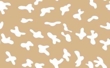 Soyut modern leopar pürüzsüz desen. Hayvanlar modaya uygun arka plan. Baskı, kart, kartpostal, kumaş ve tekstil için beyaz ve kahverengi vektör stok çizimi. Modern stilize cilt süsü