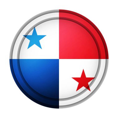 Panama bayrağıyla cam ışıklı top. Yuvarlak küre, şablon simgesi. Ulusal sembol. Parlak gerçekçi top, beyaz arkaplanda işaretlenmiş üç boyutlu soyut vektör çizimi. Büyük kabarcık.