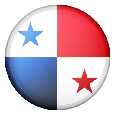 Panama bayrağıyla cam ışıklı top. Yuvarlak küre, şablon simgesi. Ulusal sembol. Parlak gerçekçi top, beyaz arkaplanda işaretlenmiş üç boyutlu soyut vektör çizimi. Büyük kabarcık.