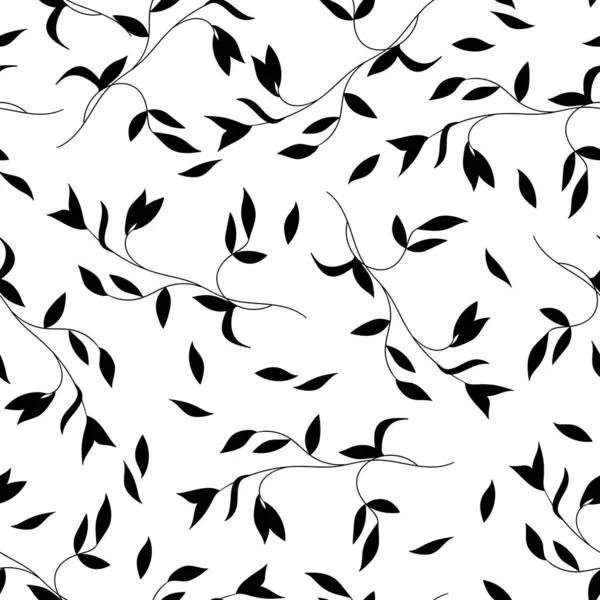 Kwiaty bez szwu z ręcznie rysowane liście. Cute jesień czarno-białe tło. Tropikalne gałęzie trawy. Nowoczesne kompozycje kwiatowe. Ilustracja wektora mody tapety, plakat, tkanina, tkanina — Wektor stockowy