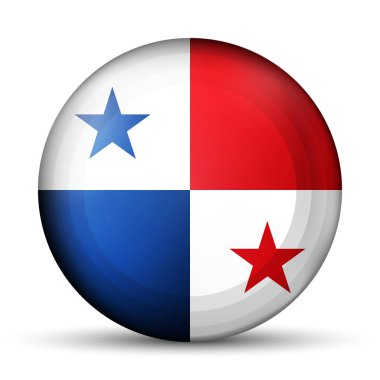 Panama bayrağıyla cam ışıklı top. Yuvarlak küre, şablon simgesi. Ulusal sembol. Parlak gerçekçi top, beyaz arkaplanda işaretlenmiş üç boyutlu soyut vektör çizimi. Büyük kabarcık.