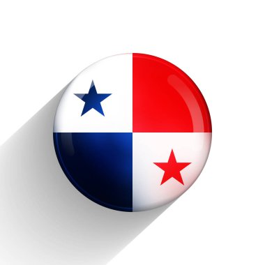 Panama bayrağıyla cam ışıklı top. Yuvarlak küre, şablon simgesi. Ulusal sembol. Parlak gerçekçi top, beyaz arkaplanda işaretlenmiş üç boyutlu soyut vektör çizimi. Büyük kabarcık.