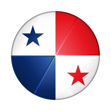 Panama bayrağıyla cam ışıklı top. Yuvarlak küre, şablon simgesi. Ulusal sembol. Parlak gerçekçi top, beyaz arkaplanda işaretlenmiş üç boyutlu soyut vektör çizimi. Büyük kabarcık.