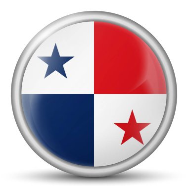 Panama bayrağıyla cam ışıklı top. Yuvarlak küre, şablon simgesi. Ulusal sembol. Parlak gerçekçi top, beyaz arkaplanda işaretlenmiş üç boyutlu soyut vektör çizimi. Büyük kabarcık.