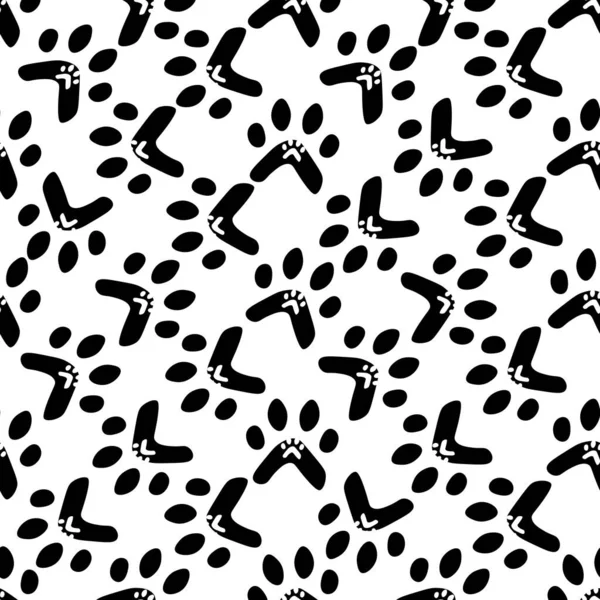 Patrón plano de la huella animal de dibujos animados silueta sin costuras. Pie de gato o perro, animal desconocido. Huella de pata negra. Ilustración vectorial. Diseño de estilo de moda — Vector de stock