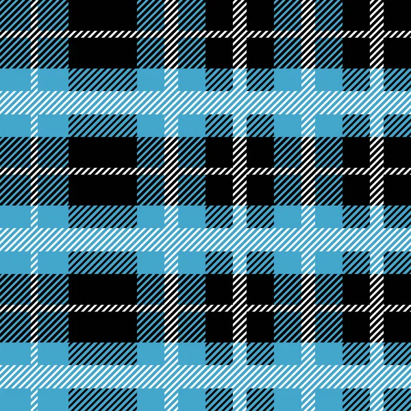 Blu e nero Scozia tessuto modello senza cuciture. Tessuto tartan plaid check texture. Sfondo geometrico astratto per stoffa, carta, tessuto. Grafica monocromatica che ripete il disegno. Moderno ornamento quadrato — Vettoriale Stock
