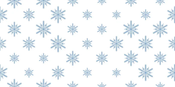 Patrón sin costuras de invierno con copos de nieve azules sobre fondo blanco. Ilustración vectorial para tela, papel tapiz textil, carteles, papel de regalo. Ilustración vectorial Navidad. Nieve cayendo — Vector de stock