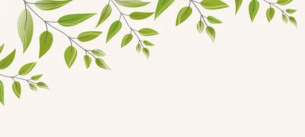 Banner web floral com folhas exóticas verdes desenhadas. Design de conceito de natureza. Composições florais modernas com ramos de verão. Ilustração vetorial sobre o tema ecologia, natura, meio ambiente — Vetor de Stock