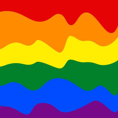 Bayrak LGBT kare simgesi, rozet veya düğme. Şablon tasarımı, vektör çizimi. Aşk kazanır. Gökkuşağı renklerinde LGBT sembolü. Eşcinsel gururu kumaş arka planı