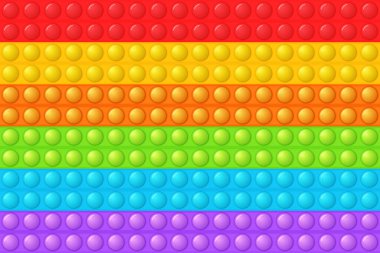 Kusursuz modelli, modaya uygun, basit gamzeli. Gökkuşağı oyuncağı. Renkli stres önleyici arka plan. Doodle tarzı. Kabarcıklar kare şeklinde patlıyor