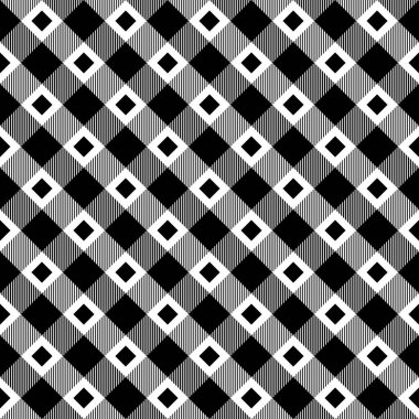 Siyah ve beyaz İskoçya tekstil deseni. Kumaş dokusu tartan ekoseli. Kumaş, kart ve kumaş için soyut geometrik arkaplan. Tek renkli grafik tasarımı. Modern kare süs