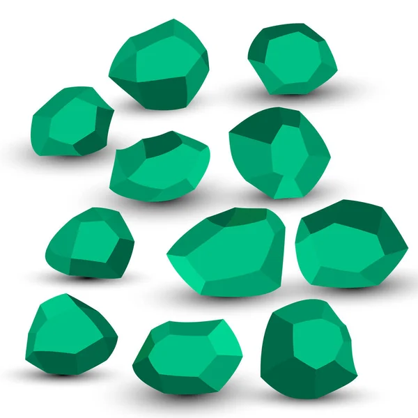 Piedras de dibujos. Piedra de roca isométrica. Piedras verdes, formas de bloques de construcción naturales, piedras de pared. 3d ilustración plana aislada. Colección vectorial — Vector de stock