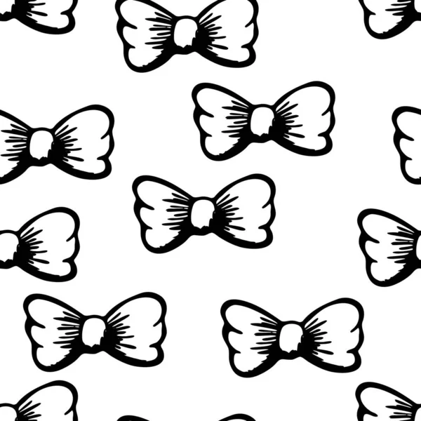 Бесшовный рисунок с галстуком-бабочкой. Эскиз элегантный аксессуар одежды для костюма. Черно-белый элемент настоящего времени. Ленточный лук. Подарочный бант. Бабочка. Векторная иллюстрация ручной работы — стоковый вектор