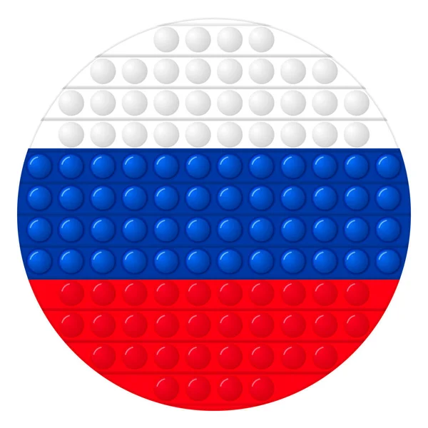 Glasboll med Rysslands flagga. Rund sfär, mallikon. Rysk nationalsymbol. Glänsande realistisk boll, 3D vektor illustration. Trendig antistress spel pop det, enkel dimple. Stor bubbla — Stock vektor