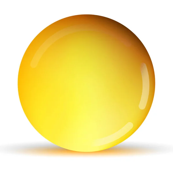 Üvegsárga, arany golyó vagy értékes gyöngy. Fényes reális labda, 3D absztrakt vektor illusztráció kiemelve egy fehér háttér. Nagy fém buborék árnyékkal — Stock Vector