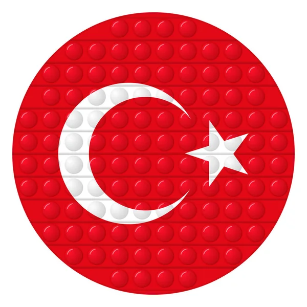 Glass light ball with flag of Turkey. Round sphere, template icon. Turkish national symbol. Glossy realistic ball, 3D vector illustration. Trendy antistress game pop it, simple dimple. Big bubble — Wektor stockowy
