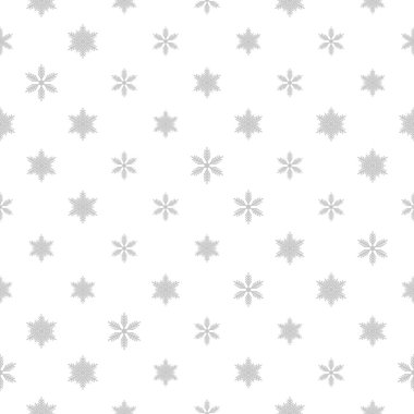 Beyaz zemin üzerinde gri kar taneleri olan kışın pürüzsüz deseni. Kumaş, tekstil duvar kağıtları, posterler, hediye ambalaj kağıtları için vektör çizimi. Noel vektör illüstrasyonu. Yağan kar