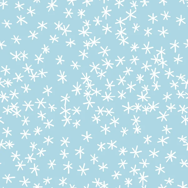 青い背景に白い雪片と冬のシームレスなパターン。布、テキスタイル壁紙、ポスター、ギフト包装紙のためのベクトルイラスト。クリスマスベクトルイラスト. — ストックベクタ