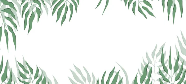 Kwiatowy baner internetowy z narysowanymi egzotycznymi liśćmi. Koncepcja natury. Nowoczesne kompozycje kwiatowe z latem. Wektor ilustracji na temat ekologii, natura, środowisko — Wektor stockowy