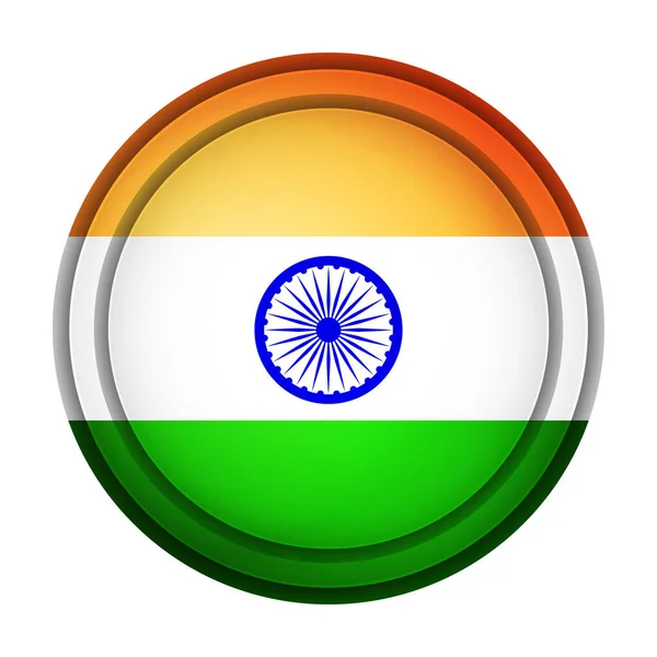 インドの国旗が付いたガラスのライトボール。丸い球、テンプレートアイコン。インドの国章。光沢のある現実的なボール、白い背景に強調された3D抽象的なベクトルイラスト。大きなバブル — ストックベクタ
