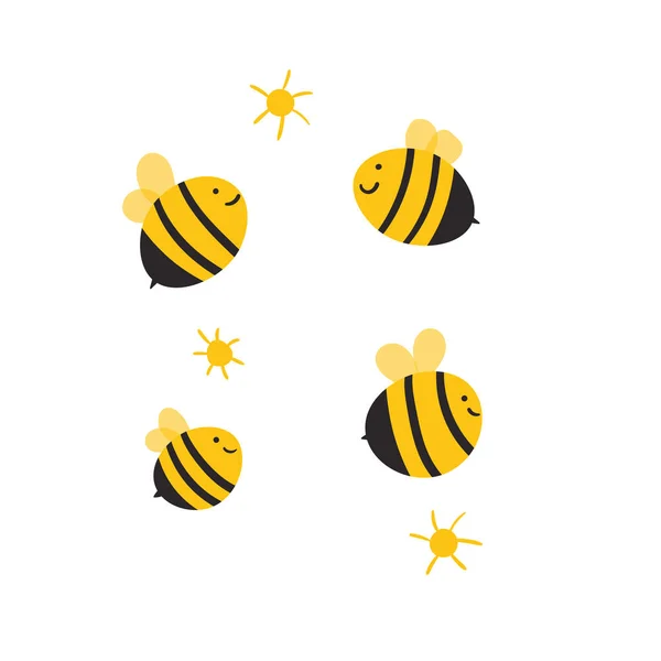 Mascote de abelha dos desenhos animados. Uma pequena abelha voa. Coleção de vespas. Personagens vetoriais. Ícone de incesto. Modelo de design para convite, cartões. Estilo doodle — Vetor de Stock