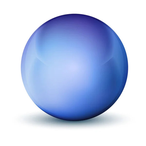 Boule bleue en verre ou perle précieuse. Boule réaliste brillante, illustration vectorielle abstraite 3D surlignée sur fond blanc. Grande bulle métallique avec ombre — Image vectorielle