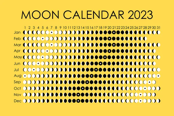 2023 Ay takvimi. Astrolojik takvim tasarımı. Planlayıcı. Çıkartmalar için yer var. Renk arkaplanı üzerinde ay döngüsü planlayıcısı