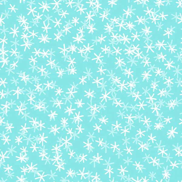 Zimowy bezszwowy wzór z białymi płatkami śniegu na niebieskim tle. Ilustracja wektorowa tkaniny, tapety tekstylne, plakaty, papier do pakowania prezentów. Boże Narodzenie wektor ilustracja. — Wektor stockowy