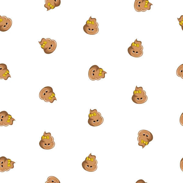 Seamless pattern with kawaii poop on white background. Cartoon poo, feces icons. Shit patterns, evil turd. Vector illustration for invitation, poster, card, fabric, textile. Doodle style — Archivo Imágenes Vectoriales